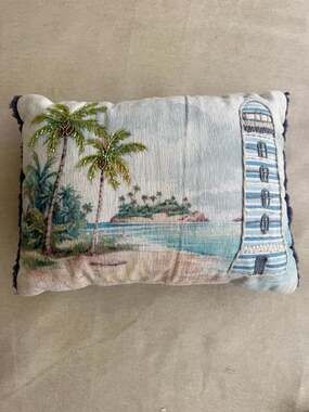 C&F Home Coastal Lighthouse and Palm Tree Embroidered Beaded Lumbar Throw Pillow